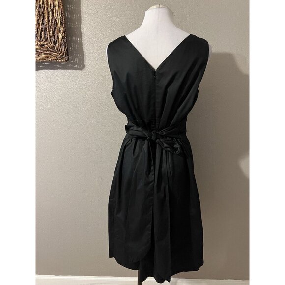 Talbots Black Stretch Cotton Dress 16 Sleeveless V Neck Tie Washable NWT - Picture 6 of 10